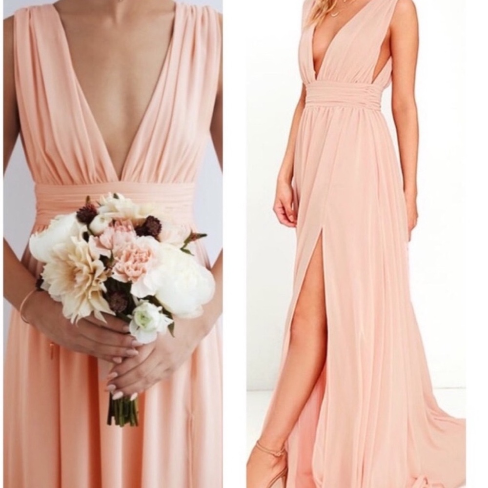 Lulus Heavenly Hues Blush Peach Maxi Dress Wedding Guest Flowy Size Medium